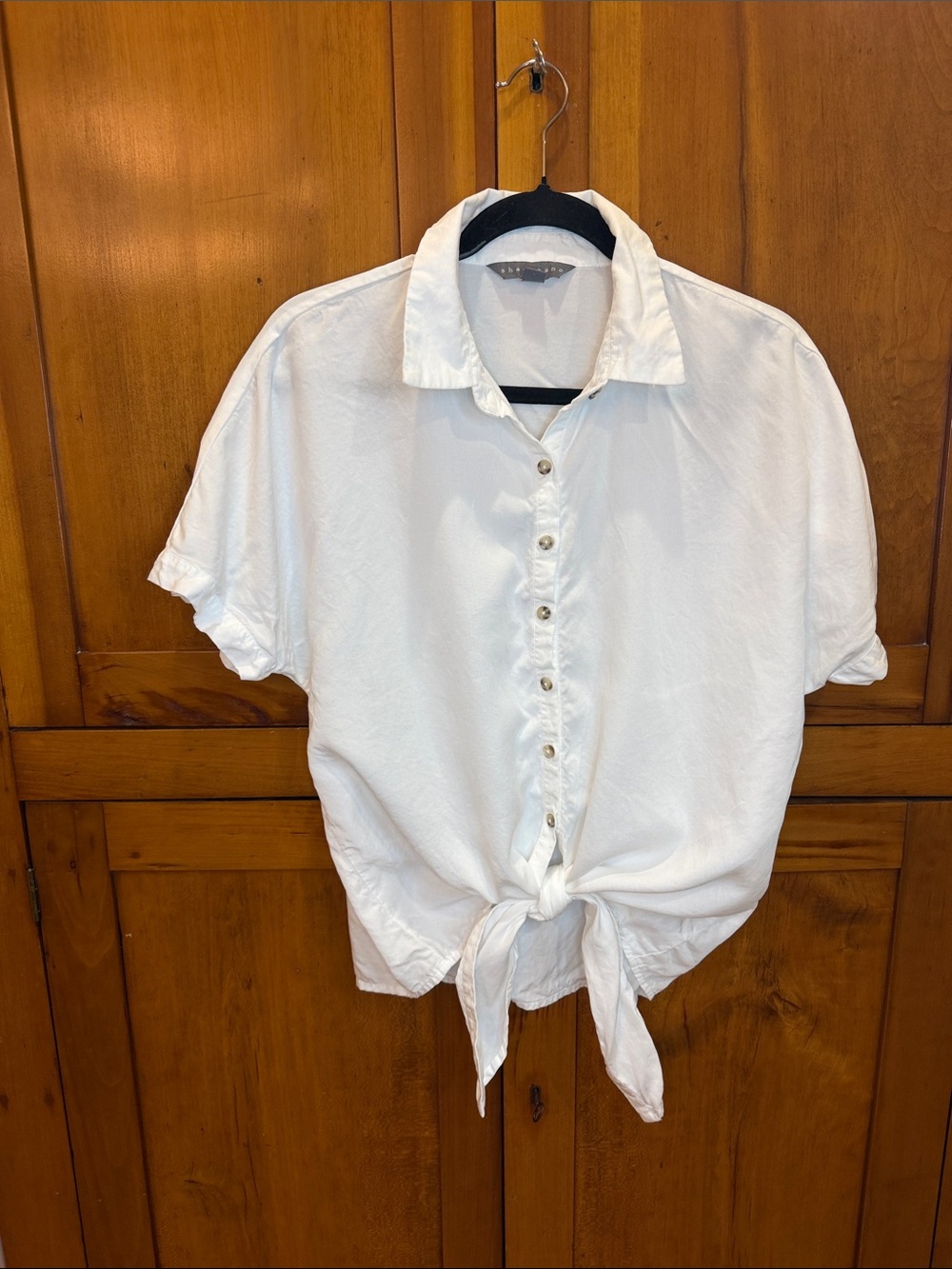 Sharagano White Button Down Shirt with Front Tie, S